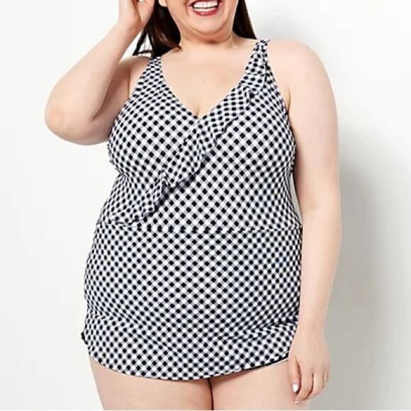 Denim & Co. Beach Ruffle Trim V-Neck Swim Dress - Picture 1 of 6